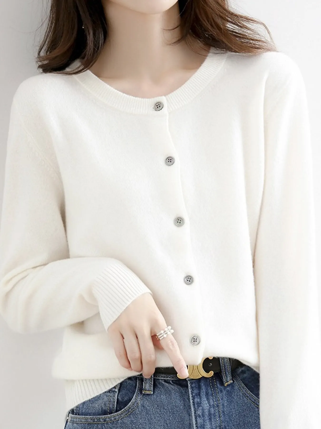 Crew Neck Button-Down Cardigan